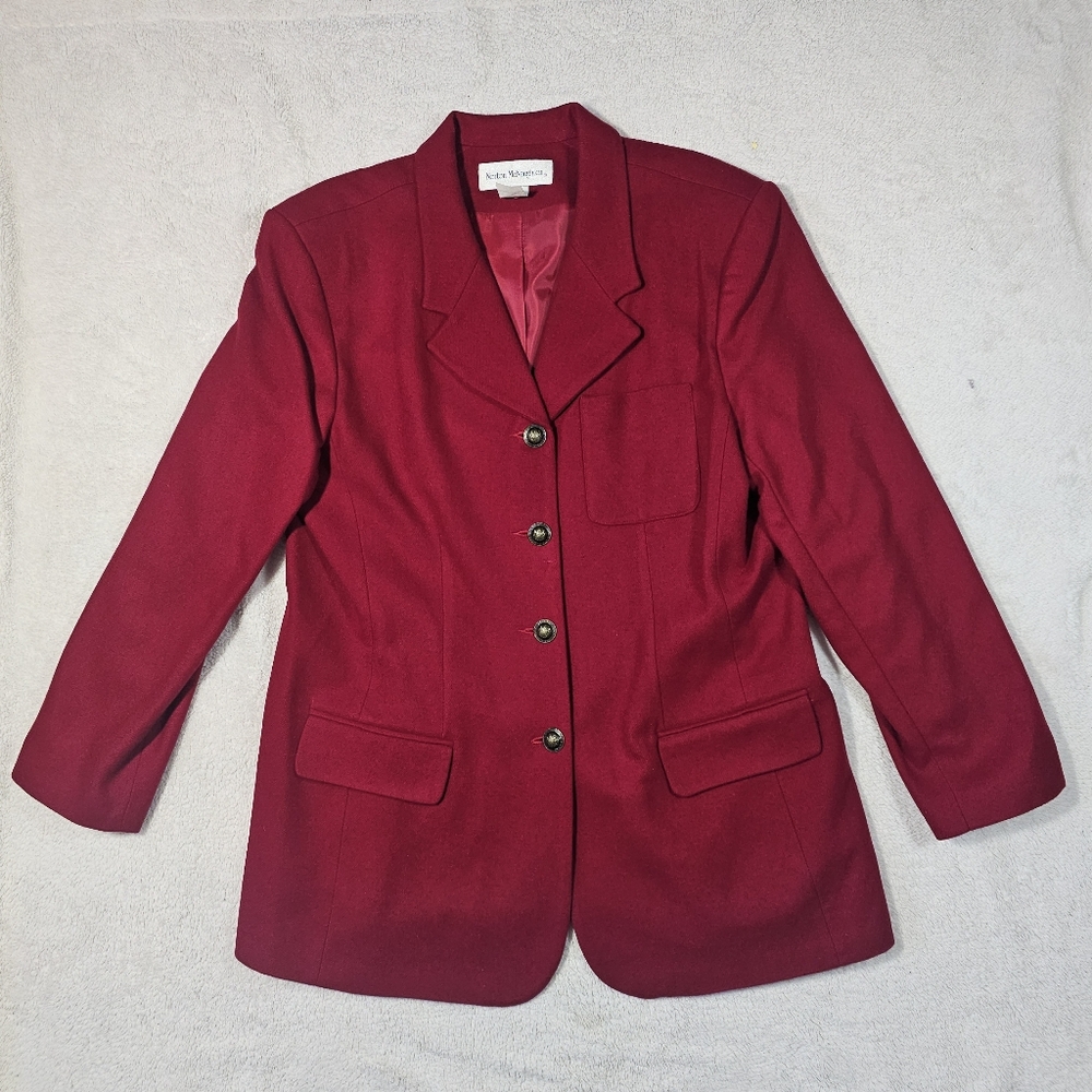 Norton McNaughton Womens Red Notch Collar Formal Career Virgin Wool Blazer 14